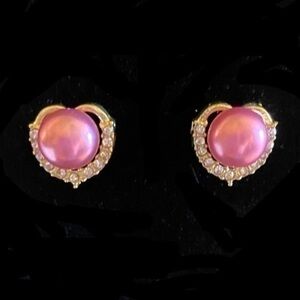 Pink Pearl Heart Earrings